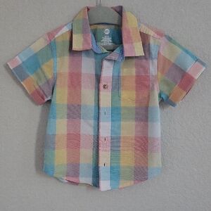 Wonder Nation Multicolor Plaid Button Down Shirt